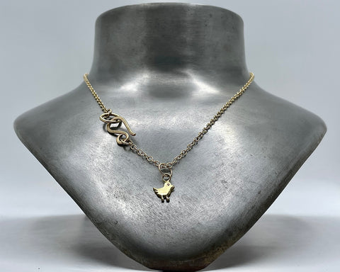 Logo Bird Charm Necklace- Yellow Gold