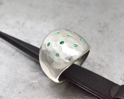 JBS Bubble Ring - Sterling Silver & Emeralds