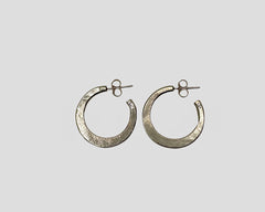 Forged crescent hoops yellow gold