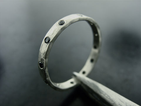 Hammered Morava Wedding Ring, Platinum, Diamonds