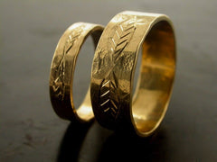 Leaf Carved Engraved Wedding Bands, Yellow Gold