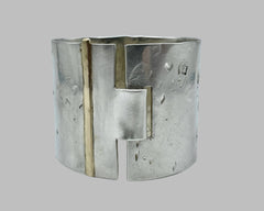 2"Forged cuff with clasp sterling silver and yellow gold