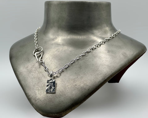 LARGE FORGED TAG NECKLACE STERLING SILVER