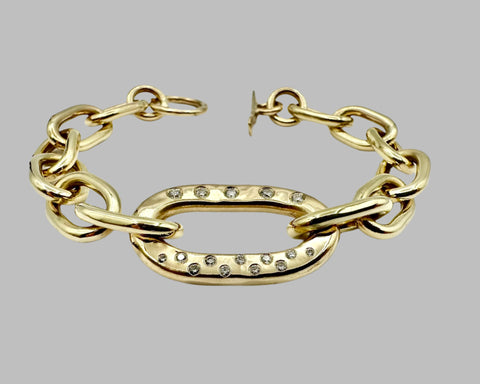 MEGA JOLIE LINK BRACELET YELLOW GOLD AND WHITE DIAMONDS