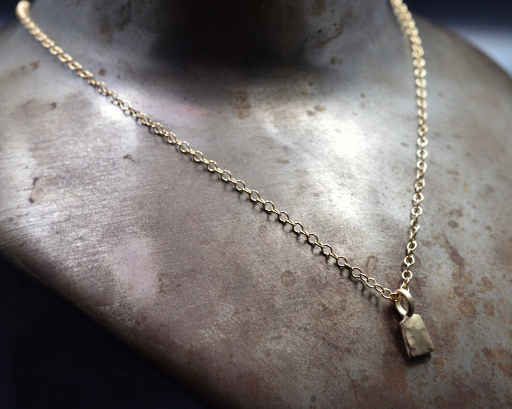 Forged tag ID Charm Necklace- Yellow Gold