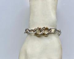 Curb Meets Zeus Link Bracelet- Sterling Silver, Gold, Black & White Diamonds