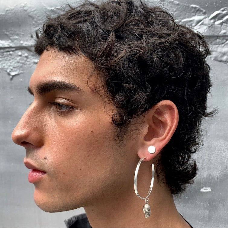 SKULL ON LARGE HOOP EARRING STERLING AND BRONZE