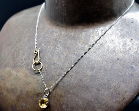 Oval Shaped Citrine Charm Necklace-  White and Yellow Gold