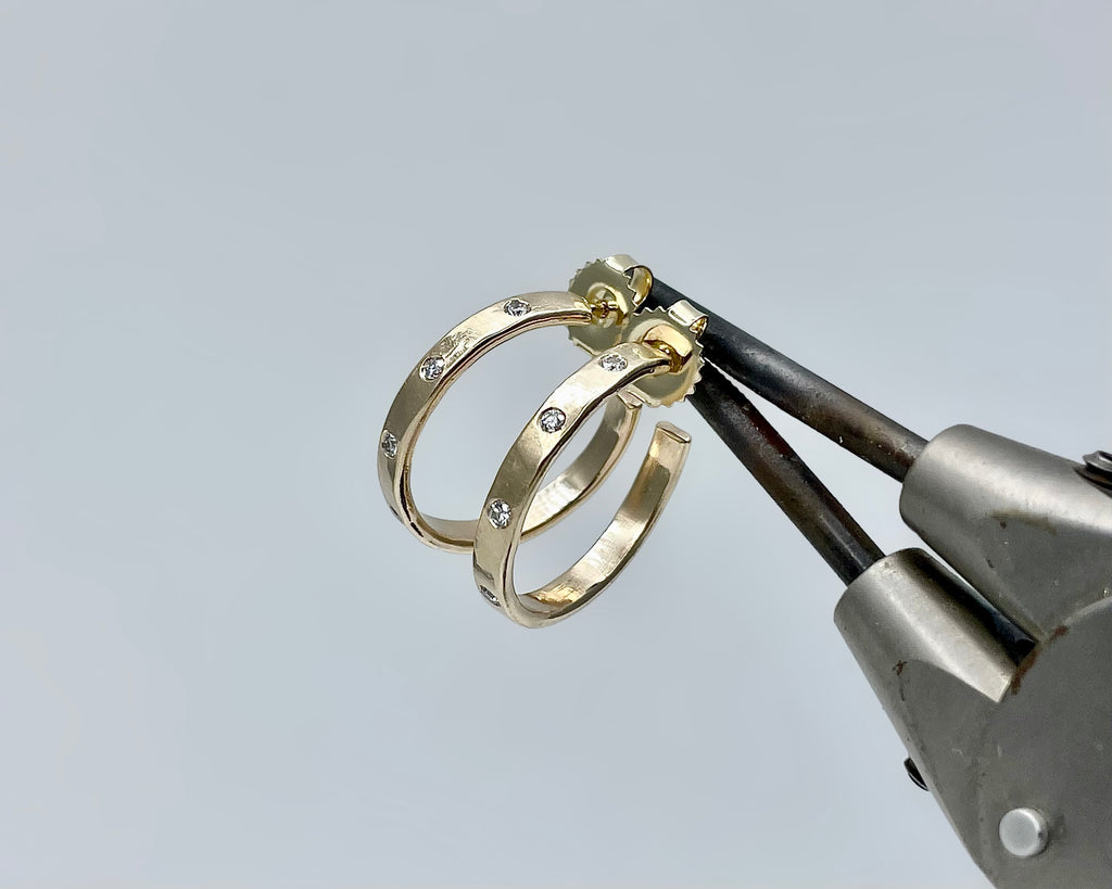 FORGED HOOPS #2 YELLOW GOLD AND DIAMONDS