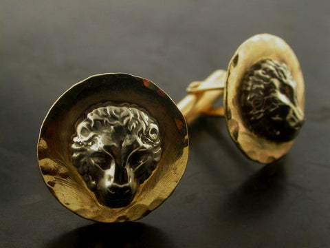 Lion Shirt Cufflinks, Yellow Gold, White Gold