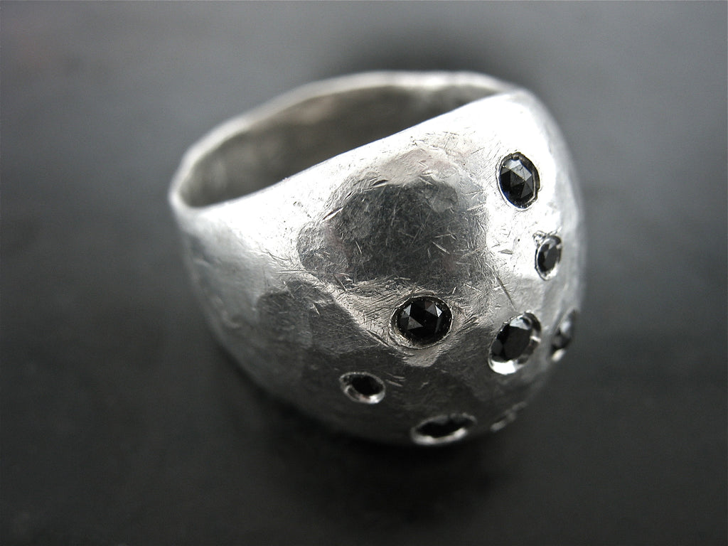 JBS BUBBLE RING - STERLING SILVER AND BLACK DIAMONDS