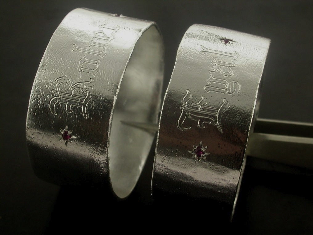 Engraved Napkin Holders, Sterling Silver with Ruby