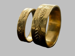 Leaf Carved Engraved Wedding Bands, Yellow Gold