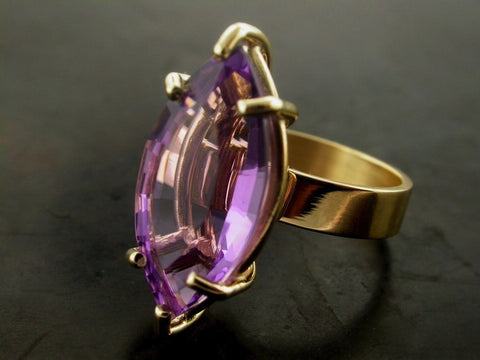 Marquee Cut Amethyst Katjas Ring, Yellow Gold